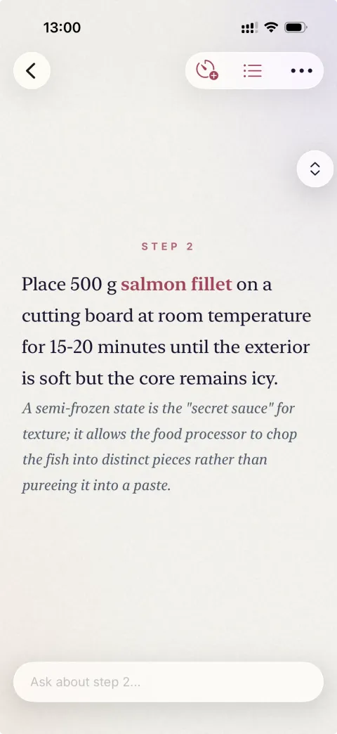 Step-by-step cooking mode in Dillr