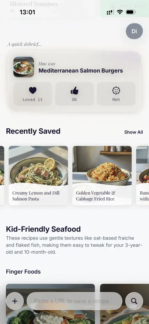 Dillr recipe feed with personalized suggestions